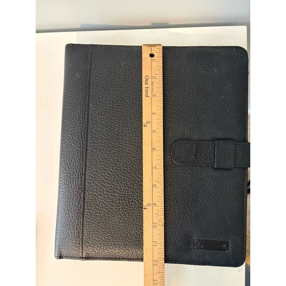 Vintage Day Timer Planner Binder Cover Black Pebbled Leather 7-Ring Memo Pad